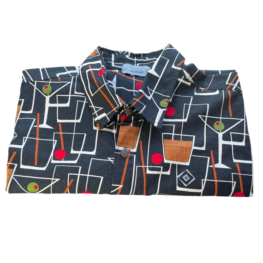 High Seas Vintage 100% Cotton 60s Cocktail Print Hawaiian Camp Shirt 4XL…